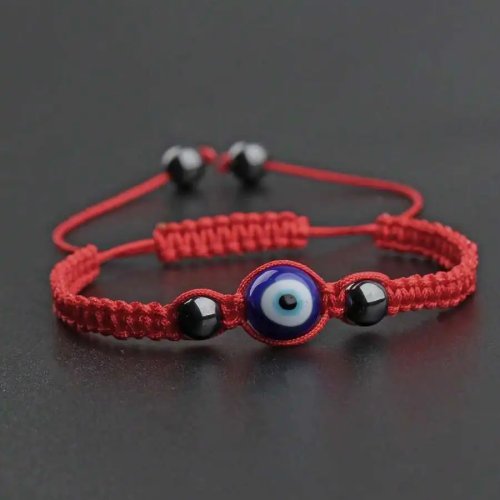 Gelang tali pria boho dengan manik mata pelindung (evil eye) — bisa disesuaikan, untuk pemakaian sehari-hari dan hadiah