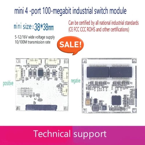 Papan Switch Ethernet Industri 4 Port 10/100M, PoE 802.3af/at, PD Separation, Step-down 12V, Suhu -40~75°C