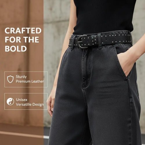 Ceinture à Rivets Punk pour Femme - Style Hip Hop, Cuir PU Premium, Ceinture Rétro Noir et Blanc
