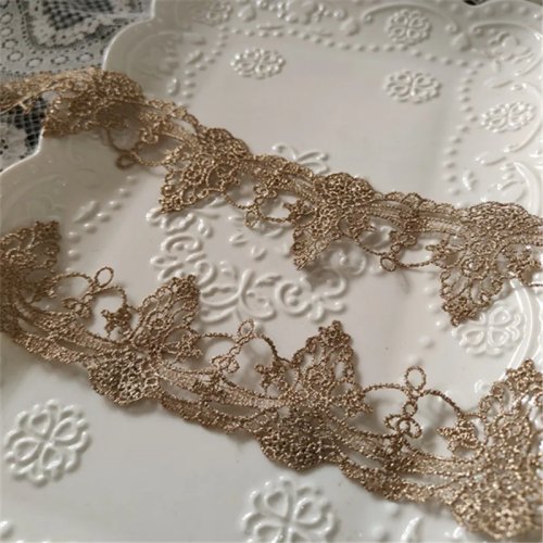 5 Yards/Los 5cm Brautschatz-Spitze mit Goldfaden-Stickerei, Leuchtende Turmspitze