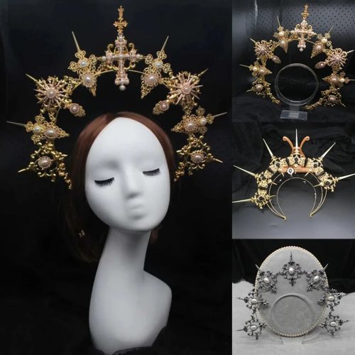 Diadème/Couronne Halo Lolita gothique — serre‑tête baroque reine/princesse, accessoire cheveux déesse du soleil/démon, idéal Halloween style punk