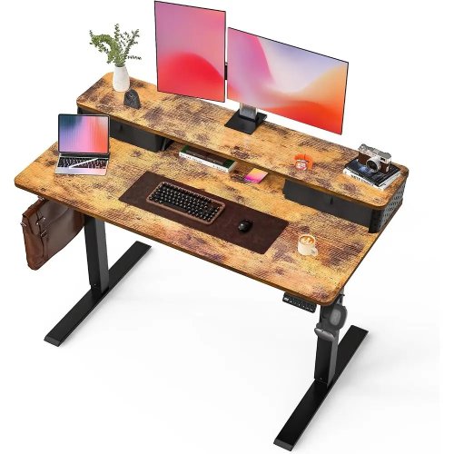Elektryczne biurko regulowane wysokości 122×61 cm (48"×24") – brąz rustykalny, montaż na zacisk, 3 pamięci wysokości, do biura domowego
