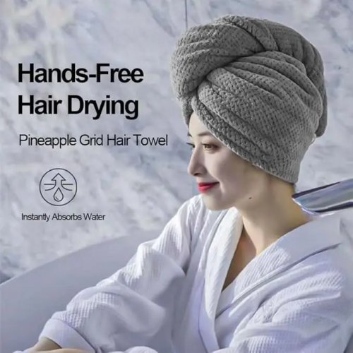 Turbante toalla de microfibra para mujer, súper absorbente, secado rápido, con botón, ideal para la ducha, gris