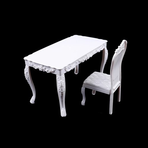 Set Muebles Casa de Muñecas 1:6 - Mesa de Cocina y Sillas, Silla de Escritorio Ordenador para Decoración Casa de Muñecas Juguete Niños