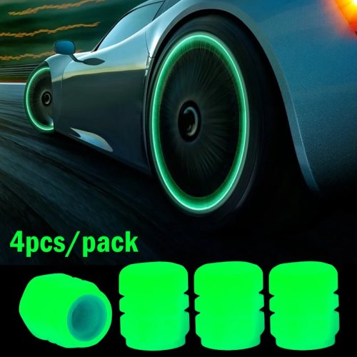 Tapones de Válvula Luminiscentes - Tapas de Válvula de Neumático que Brillan en la Oscuridad para Coche Moto Bicicleta - Decoración de Cubo de Rueda (4 uds)