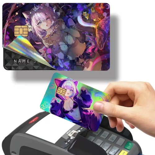 Autocolantes para cartão bancário com flash laser Nekomata Okayu – Design estético e fashion para decoração diária