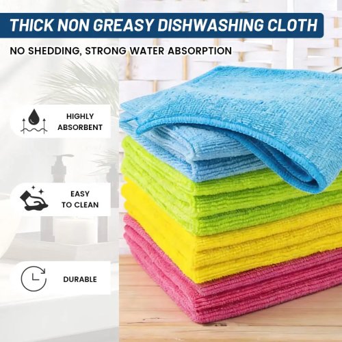 Paquete de 10 Paños de Cocina de Microfibra Multicolor - Gruesos, Sin Pelusas, Superabsorbentes, No Grasientos
