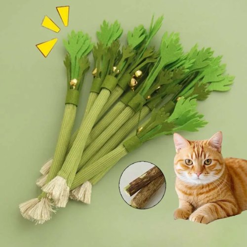 Giocattolo da masticare interattivo per gatti con erba gatta naturale — bastoncino dentale pulente con campanellino per gattini e gatti