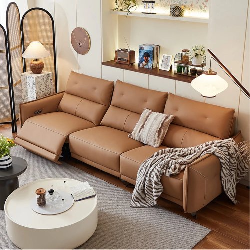 Sofá Reclinable Eléctrico MINGDIBAO, Cuero Genuino Italiano, Sofá Reclinable Eléctrico con Respaldo Ergonómico, Asiento de Cine en Casa