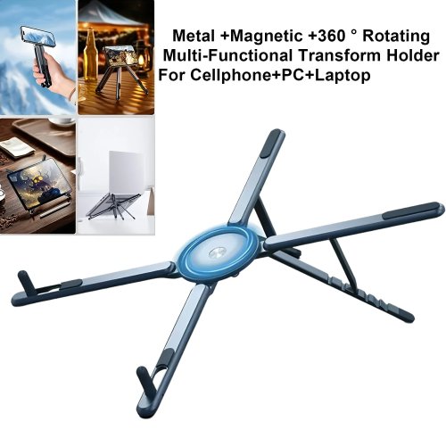 Support magnétique pliable pour téléphone et tablette — pied de bureau réglable, trépied/poignée et support pour PC portable, compatible iPhone 12–17