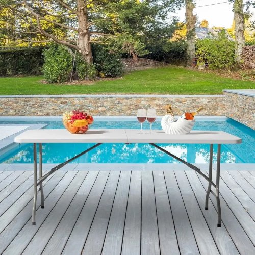 Mesa de comedor de plástico blanco portátil de alta resistencia para interior/exterior, ideal para fiestas, barbacoas y picnics