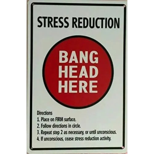 Funny 'Bang Head Here' Tin Sign — Vintage Metal Wall Art, Office Humor Stress-Relief Plaque (HD Print)