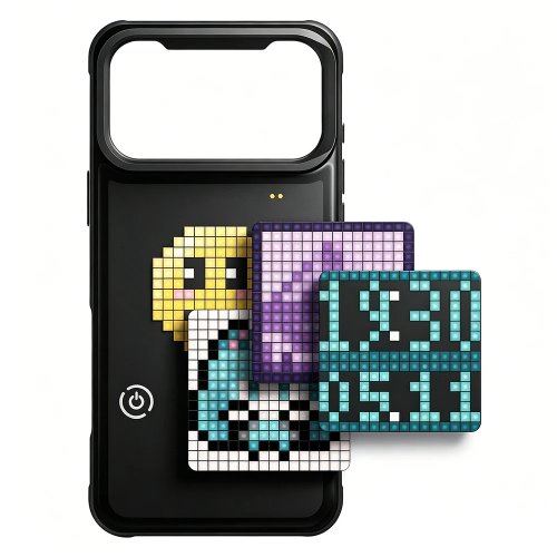 Carcasa LED tipo píxel con soporte plegable para iPhone 17/17 Pro/17 Pro Max — patrones y animaciones personalizables (DIY), a prueba de golpes