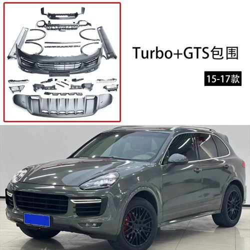 Kit de carrocería para Porsche Cayenne 2015-2017 estilo GTS/Turbo — paragolpes delantero, faldones laterales, labio trasero, embellecedores pasos de rueda