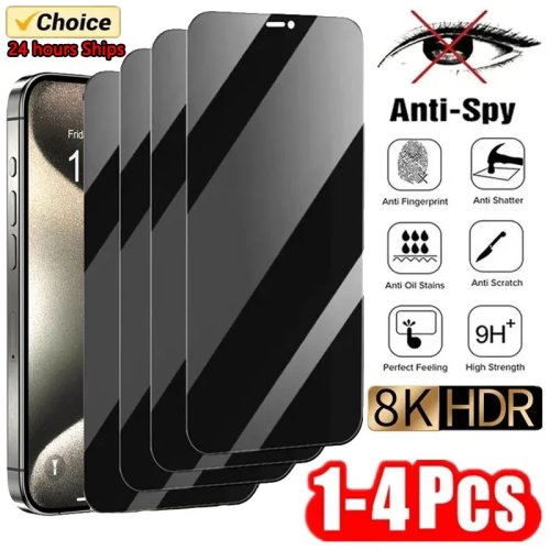 Protector de Pantalla de Privacidad Anti-espía para iPhone 15/14/13/12/11 Pro Max - Vidrio Templado Full Cover 1-4 Piezas