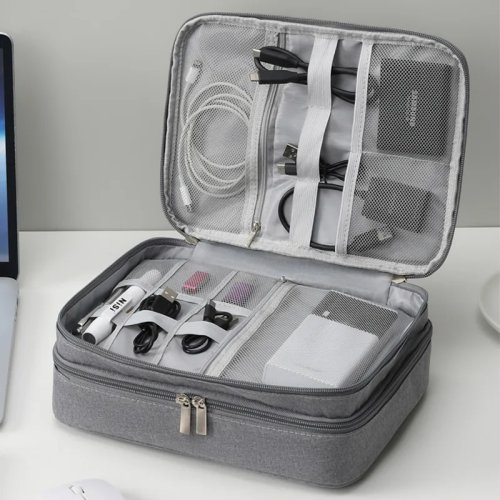 3-laags elektronische organizer-tas waterdicht — Reis-etui voor kabels, powerbank en opslagapparaten