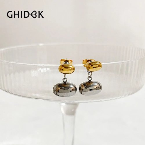 Boucles d'oreilles Ear Jacket Minimalistes Bicolore Argent et Or - Motif Double Point, Acier Inoxydable, Sans Ternissure