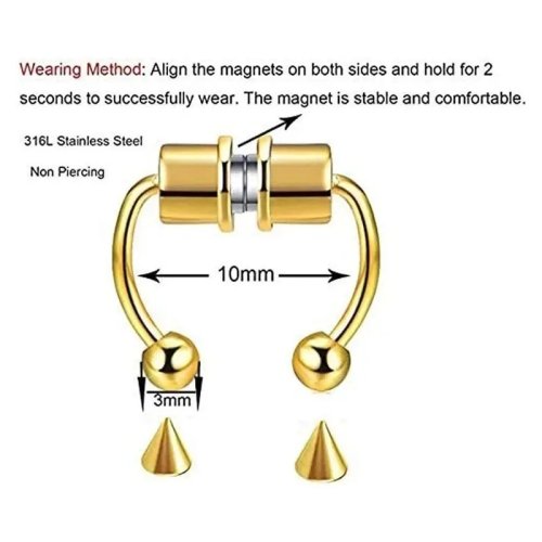 Set anelli naso septum finti magnetici — Acciaio inox, clip-on senza piercing (1/2/3/4/5 pz) — Unisex, temporanei per party e cosplay, regalo