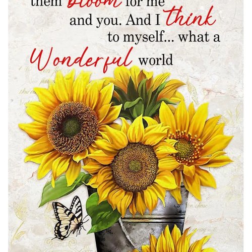 ป้ายโลหะวินเทจ ลายดอกทานตะวัน 'What a Wonderful World' — ของแต่งผนังสำหรับครัว/ร้านกาแฟ