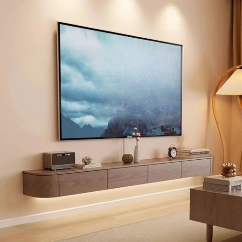 Massief houten zwevend tv-meubel, wand-/hangkast met opbergruimte voor de woonkamer