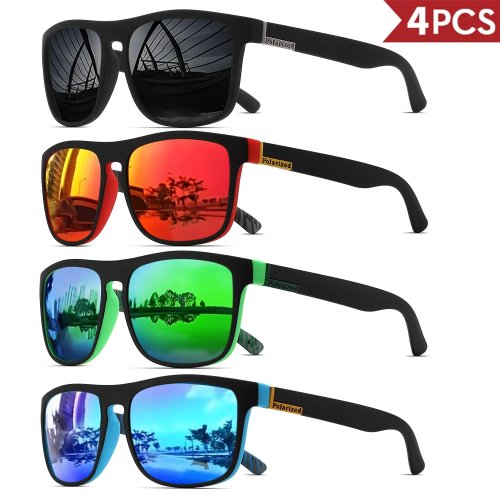 1-4 Cái Kính Râm Thể Thao Polarized Vuông Cổ Điển Cho Nam, Gọng PC Nhẹ, UV400, Cho Lái Xe, Câu Cá, Đạp Xe, Unisex Bền Bỉ