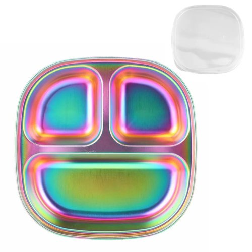 Plato control de porciones 3 compartimentos, acero inoxidable 304 reutilizable — Bandeja dividida y colorida para comidas balanceadas