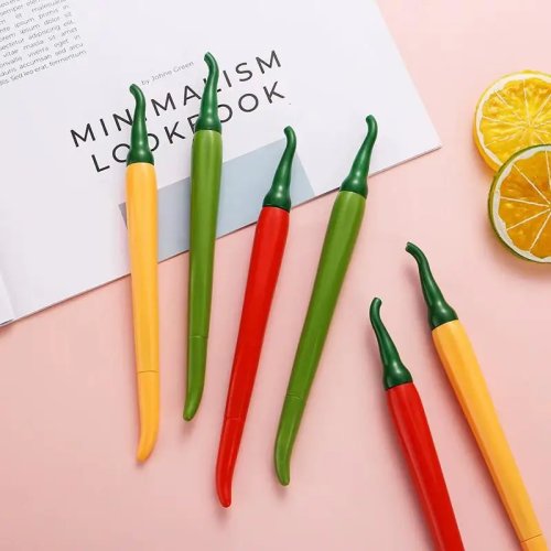 Pack de 5 bolígrafos de gel 'Cayenne' – diseño pimiento, divertidos para niños, escuela y firma