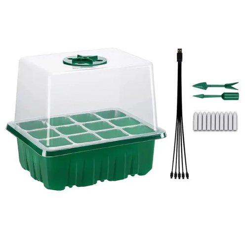 Set 5 vaschette per semina HLZS con lampada grow LED e cupole umidità regolabili – Kit per aumentare la germinazione