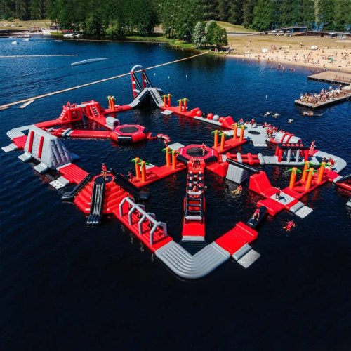 Large commercial inflatable water park obstacle course — PVC floating modular course, custom capacity for outdoor parks