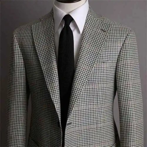Completo uomo pied de poule su misura - 2 pezzi (giacca + pantaloni), rever con intaglio, 2 bottoni | Sposo, cerimonia, ufficio