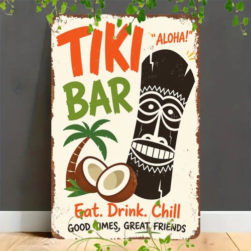 Letrero metálico retro estilo Tiki Bar, lámina plana vintage, ideal para decorar hogar, garage, cafetería, bar y jardín