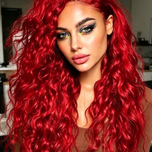 Wig lace front 13x4 merah dari rambut manusia — gelombang/keriting dalam, kerapatan 200%, garis rambut sudah dirapikan (pre-plucked), simpul diputihkan, lembut dan cocok untuk pemula, untuk sehari-hari, pesta, cosplay