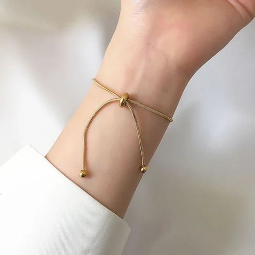 Bracelet coulissant chaîne serpent plaqué or 14K, ajustable à extrémité boule, bolo minimaliste, bijou délicat pour femme au quotidien