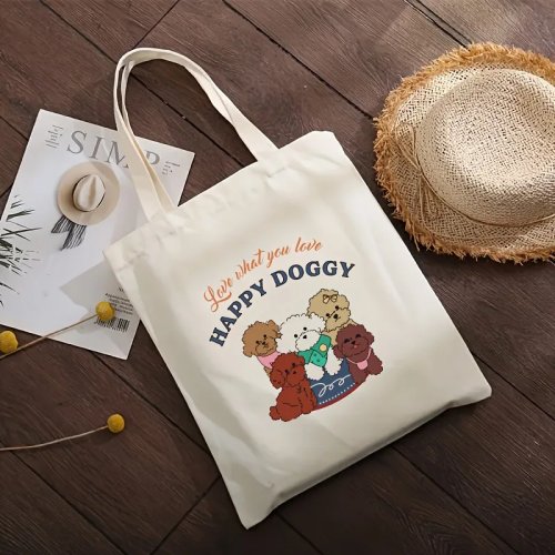 Túi tote vải canvas nữ - túi đeo vai hình cún con hoạt hình nhiều màu, dễ thương dùng hàng ngày