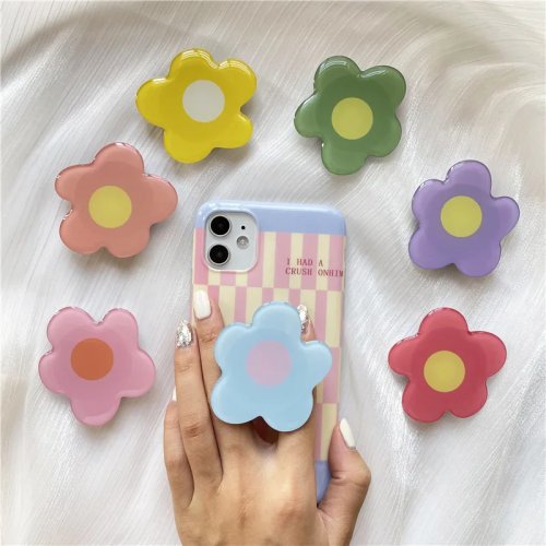 Pop Socket flor estilo coreano (INS) — Soporte/agarre con anillo expandible, epoxi, universal para iPhone y Samsung