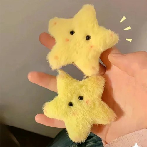 Clip per capelli a stella gialla di peluche carino per donna – Molletta a becco per frangetta e laterali