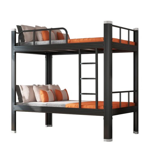 Metal bunk bed (upper & lower) – wrought-iron / stainless steel square-tube frame, apartment-friendly