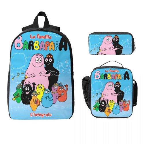 Set escolar 3 piezas Barbapapa para niños (primaria) — mochila, estuche y fiambrera