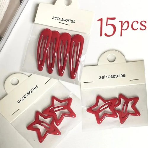 Y2K vintage haarklemmetjes met rode sterretjes, druppelvorm — pentagram, Koreaans stijl