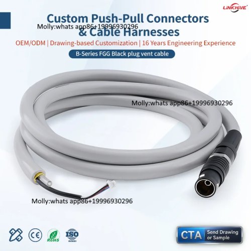 Kabel konektor hibrida pneumatik Seri B, hitam chrome berlubang (ventilasi) — kabel kustom untuk peralatan medis & industri