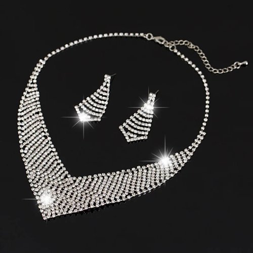 Колье с полым кристаллическим кулоном (Austrian Crystal), посеребрено — свадебный набор украшений для женщин