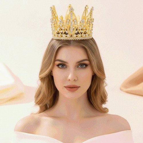 تاج تيارا ذهبي على طراز الباروك عتيق - إكسسوار شعر لامع بطابع ملكي