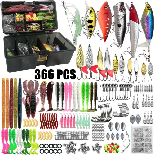 Set umpan pancing 86/88/136/149/366 pcs – Paket umpan untuk trout, pike dan bass dengan kotak pancing bertingkat