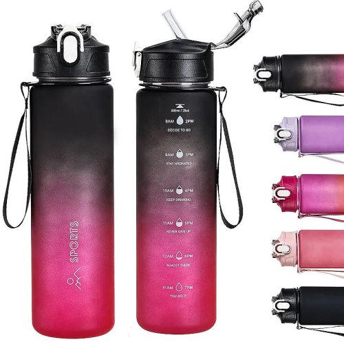 スポーツウォーターボトル 800ml ストロー＆目盛り付き 大容量・漏れ防止 ジム・サイクリング・キャンプ・旅行用