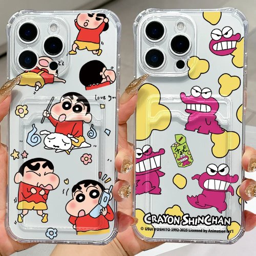 Cute Shinchan Card Holder Phone Case for Samsung Galaxy S26 S25 S24 S23 S22 S21 S20 FE Edge Plus Ultra M33 M53 M54 5G