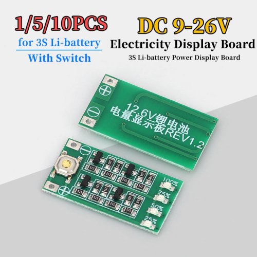 Modulo indicatore capacità batteria 3S (9–26V) LiPo/Li‑ion 11,1V/12,6V, scheda display livello carica – 1/5/10 pezzi