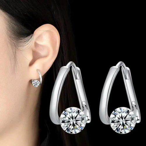 Aretes colgantes estilo coreano con circonita para mujer — Argollas geométricas de lujo