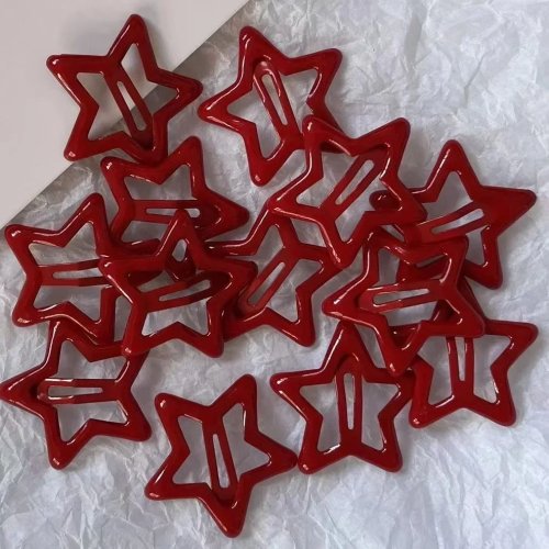 Paquete 10 pinzas para cabello retro brillantes en forma de estrella y gota para niña – surtido rojo/negro/plata