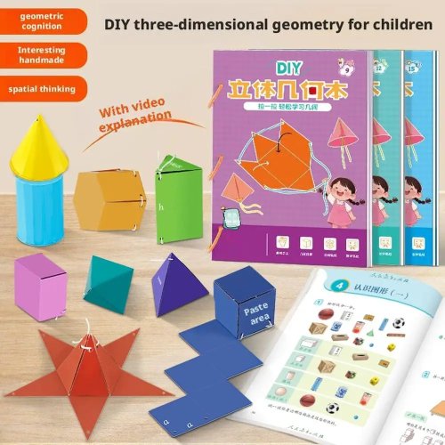Sách DIY Hình học 3D cho trẻ em có dây kéo — Đồ chơi giáo dục tương tác