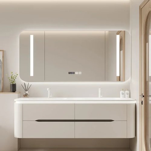 Mueble para baño TAO moderno inteligente – Cubierta Corian con doble lavabo integrado